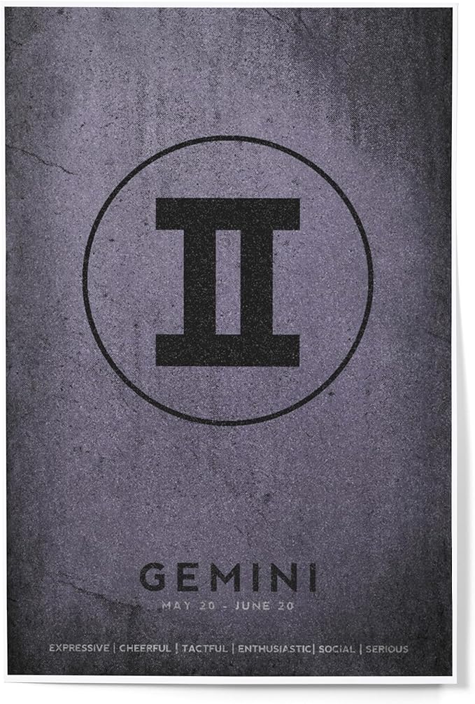 Lantern Press Gemini, Astrological Sign, Zodiac (12x18 Art Print, Travel Poster Wall Decor) - Gemini Canvas for men