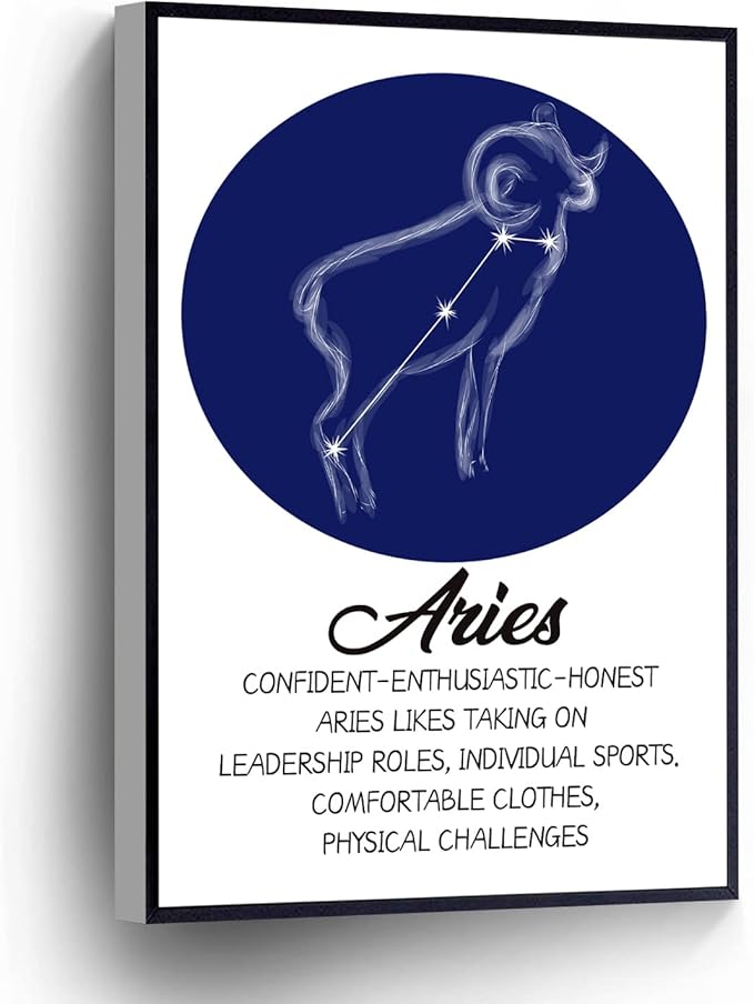 PUCHYUCT Aries Canvas Wall Art Zodiac Poster Aries Constellation Print Astronomy Art Christmas Gift Posters Stretched and Framed Ready to Hang for living room,bedroom,classroom etc (16" X 24") - Aries Poster for men
