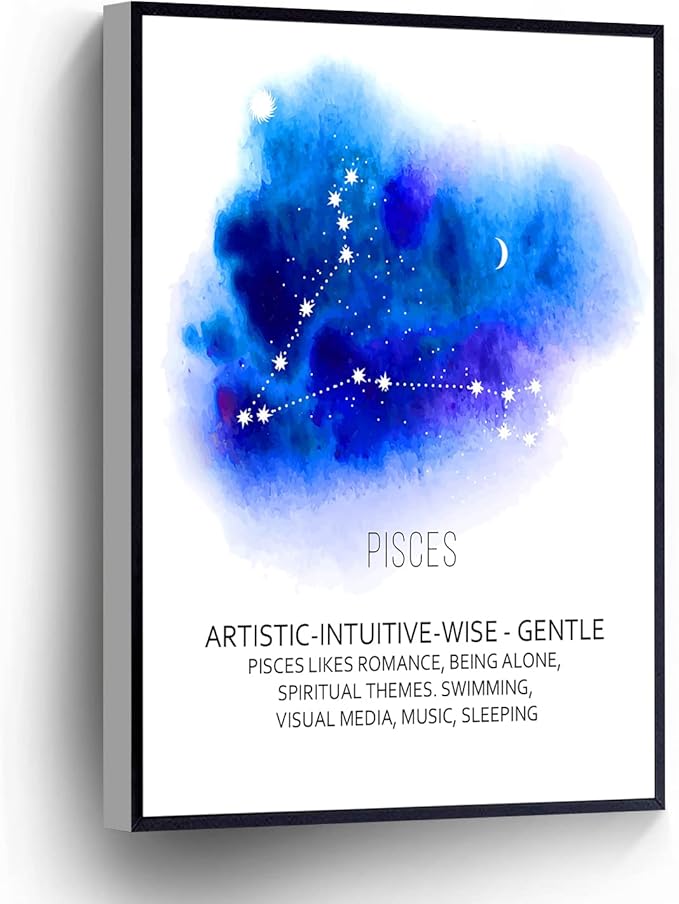 PUCHYUCT Pisces Canvas Wall Art12 Zodiac Poster Pisces Constellation Print Space Art Posters Stretched and Framed Ready to Hang for living room,bedroom,classroom etc (12" X 16") - Pisces Canvas for men