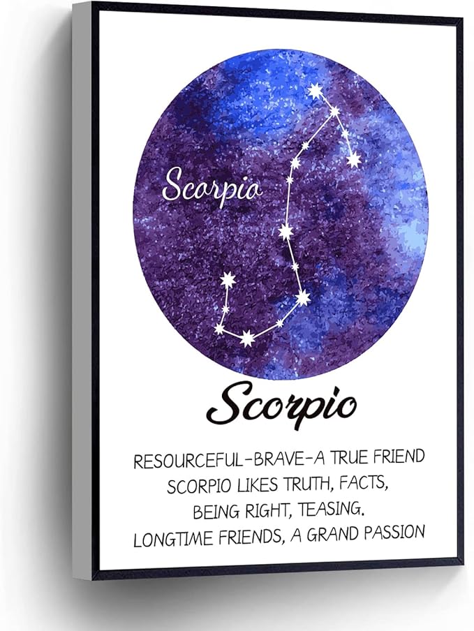 Scorpio Canvas Wall Art Zodiac Poster Scorpio Constellation Print Astronomy Art Birthday Gift Posters Stretched and Framed Ready to Hang for living room,bedroom,classroom etc (12" X 18") - Scorpio Canvas for men