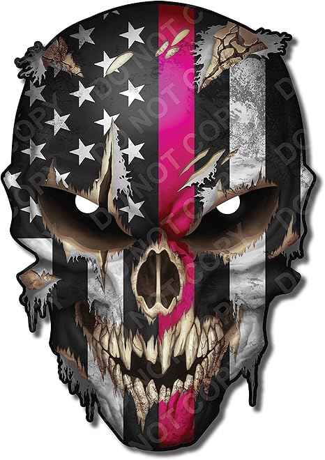 Thin Pink Line Skull with Reflective Eyes Breast Cancer Survivor Window Sticker Vinyl Decal Flag Susan G Koman Cancer Sucks Dirty Skull - Safe for Vehicle Paint - Cancer Car Accessories for men