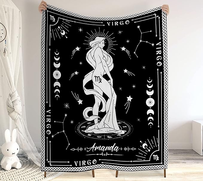 CHIARA CONTI11 Virgo Blanket, Constellations Blanket, 12 Horoscope Astrology Blanket, Customized Name Blanket for Virgo, Personalized Zodiac Blanket, Virgo Blanket Gift Family, Valentines Day Gifts 2 - Virgo Blanket for men