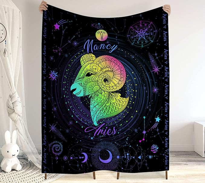 Aries Blanket, Constellations Blanket, 12 Horoscope Astrology Blanket, Customized Name Blanket For Aries, Personalized Zodiac Blanket, Aries Blanket Gift for Family, Valentines Day Gifts 1 - Aries Blanket for men