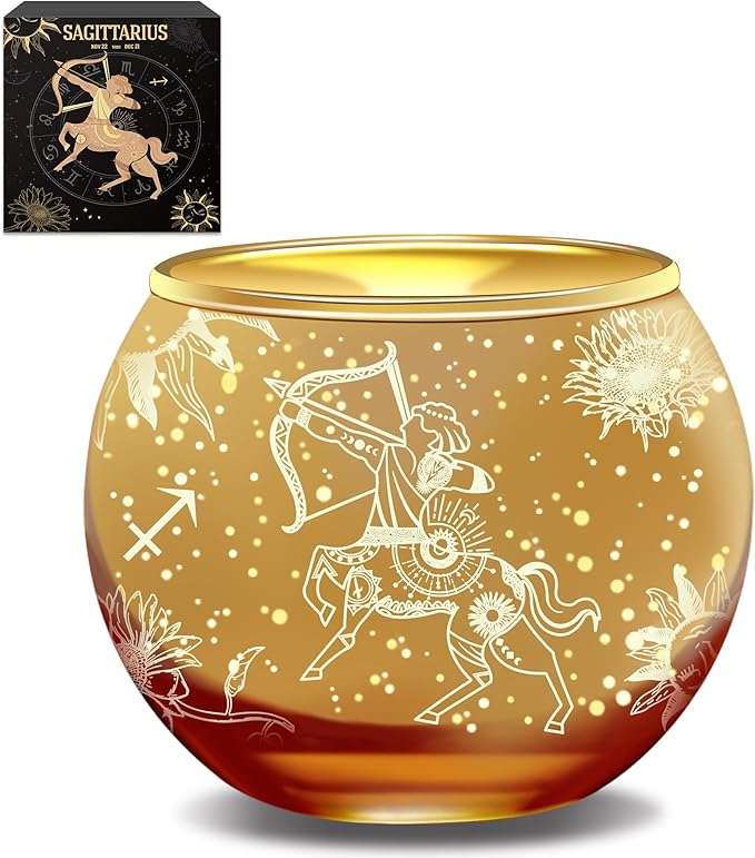 AOVILA Sagittarius Gifts for Women Gold Votive Candle Holder Tea Light Candle Holder with Tea Light Candle Gift Set for Zodiac Astrology Birthday Gifts Women Mother Home Decor Table Centerpiece - Sagittarius Home Decor for men