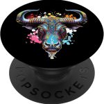 Colorful Bull Head Taurus Pop Art Bull Astrology Zodiac PopSockets Swappable PopGrip - Taurus for men