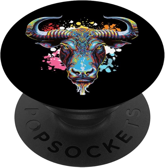 Colorful Bull Head Taurus Pop Art Bull Astrology Zodiac PopSockets Swappable PopGrip - Taurus for men