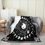 Erosebridal Sun and Moon Throw Blanket Throw 50x60,Twelve Constellations Zodiac Blanket Moon Phase Fleece Blanket Yin and Yang Flannel Blanket Starry Night Astrology Stars Bed Blanket,Black White - Virgo Blanket for men
