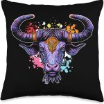 Watercolor Bull Taurus Zodiac Sign Colorful Astrology Throw Pillow - Taurus Pillow for men