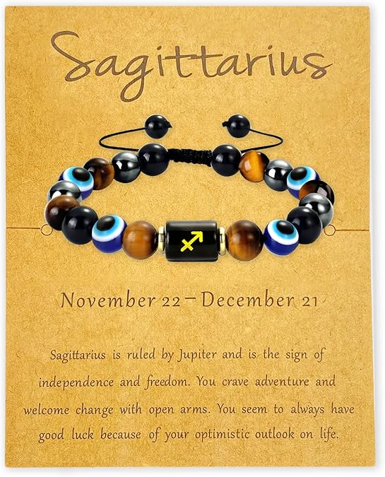 Zodiac Triple Protection Bracelet Evil Eye Hematite Obsidian Tiger Eye Chakra Healing Crystal Bead for Men Women Good Luck Spiritual Jewelry - Aries Bracelet for men