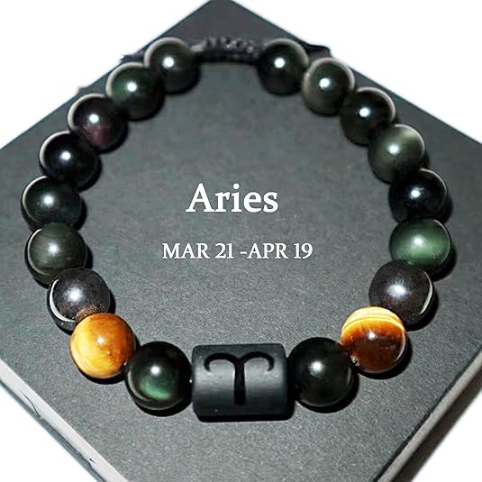 Friendship Bracelets,Rainbow Black Obsidian womens and mens bracelet,10mm Tiger Eye Hematite Bracelet Zodiac Healing Crystal Bracelet Good Luck Gifts - Aries Bracelet for men