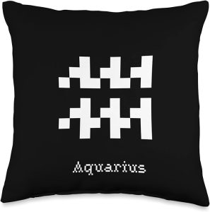 Aquarius Pixelated Astrology Symbols Zodiac Horoscope Sign Throw Pillow - Aquarius Pillow for men
