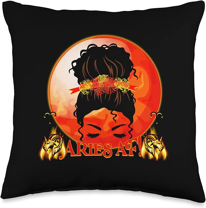 Ladies zodiac sign Aries Mars planet messy bun Throw Pillow - Aries Pillow for men