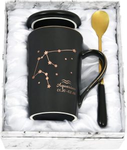 YHRJWN - Aquarius Gifts for Women, Aquarius Zodiac Sign Star Coffee Mug, Aquarius Gifts for Girls Woman Men, Jan Feb Birthday Gifts for 12 Horoscope Astrology Lovers, 14 Oz Black Cup with Gift Box - Aquarius Mug for men