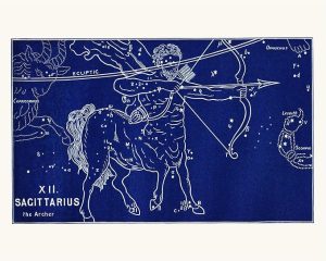 Capricorn Press Sagittarius Astrological Sign Print Wall Art, Vintage Zodiac Constellation Sign Print, Astrology Wall Decor, Sagittarius Gift, Blue, Black, or Gray 8x10, 11x14, 16x20 (11 x 14, blue) - Sagittarius Home Decor for men