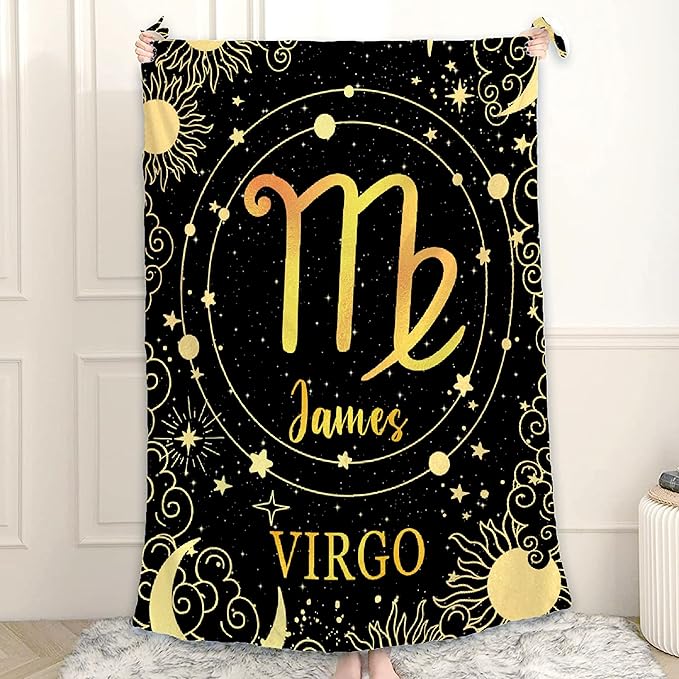 Personalized Name Blanket Personalized Horoscope Virgo Throw Blanket Custom Name Blanket for Boys Girls Personalized Gifts Name Blanket for Couch Sofa Travel 50"x40" for Kids - Virgo Blanket for men