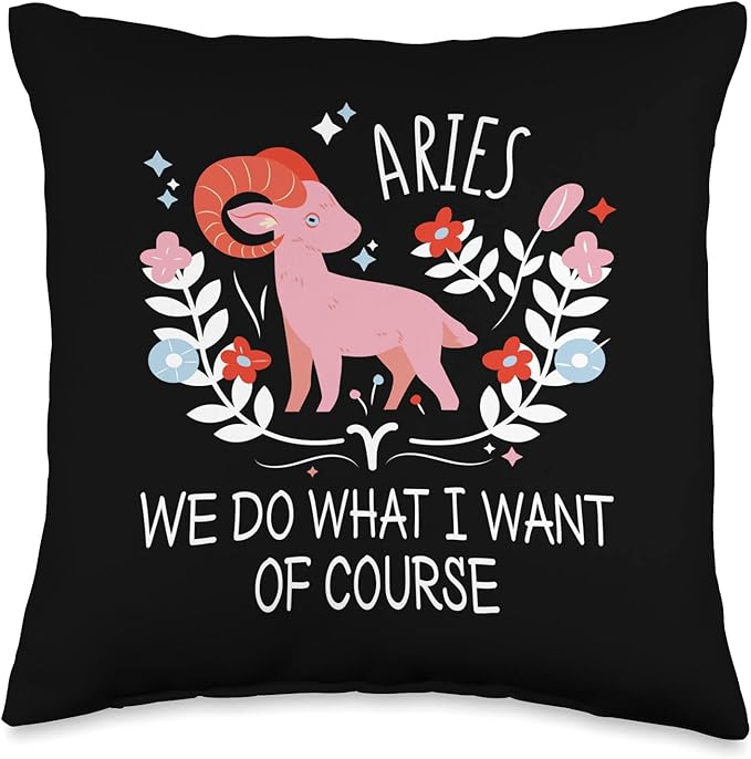 Astrology Saying Zodiac Sign Aries with Flowers Aries Throw Pillow - Aries Pillow for men