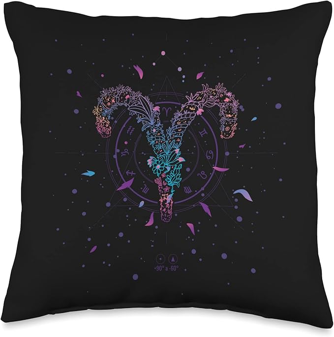 Floral Zodiac sign Aries Throw Pillow - Aries Pillow for men
