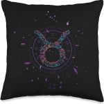 Floral horoscope Zodiac sign Taurus Throw Pillow - Taurus Pillow for men