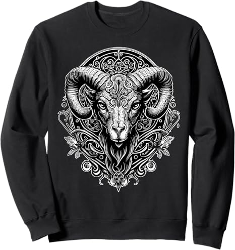 Aries Zodiac Sign Ornate Ram Astrology Horoscope Sweatshirt - Aries Sweatshirt for men