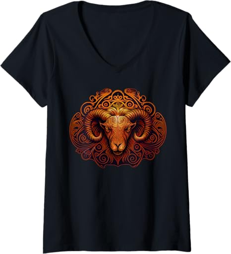 Womens Zodiac Sign Aries Ram Astrology Symbol V-Neck T-Shirt - Aries T-Shirt for men
