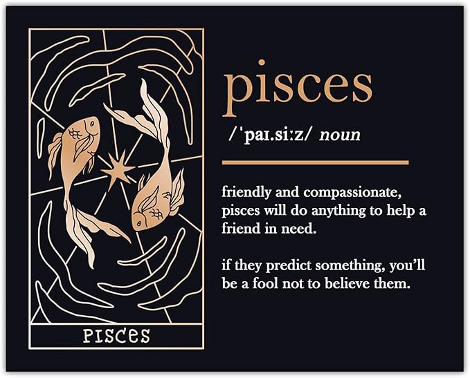 Buzz Unplugged Pisces Zodiac Astrology Poster: Unique Astronomy Boho Wall Art Poster for Home, Office, Bedroom & Living Room Decor - Unframed Posters 8x10 - Pisces Canvas for men