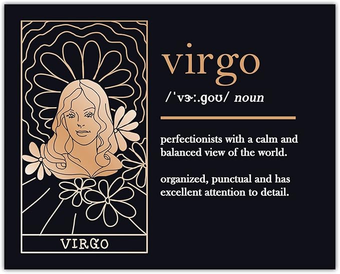 Buzz Unplugged Virgo Zodiac Astrology Poster: Unique Astronomy Boho Wall Art Poster for Home, Office, Bedroom & Living Room Decor - Unframed Posters 8x10 - Virgo Poster for men