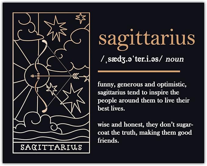 Buzz Unplugged Sagittarius Zodiac Astrology Poster: Unique Astronomy Boho Wall Art Poster for Home, Office, Bedroom & Living Room Decor - Unframed Posters 8x10 - Sagittarius Home Decor for men