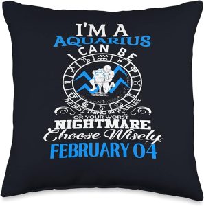 Aquarius Zodiac Sign February 04 For Women Men Birthday Throw Pillow - Aquarius Pillow for men