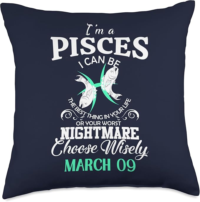 Pisces Zodiac Sign March 09 Astrology Birthday Horoscope Throw Pillow - Pisces Pillow for men