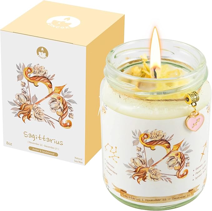 Sagittarius Birthday Gifts for Women, ZINCGE Sagittarius Candle, Zodiac Crystal Candle Gifts, Astrology Gifts Natural Soy Violets Scented Candle with Flowers Lazurite Gifts for Mom Sister Teachers - Sagittarius Home Decor for men