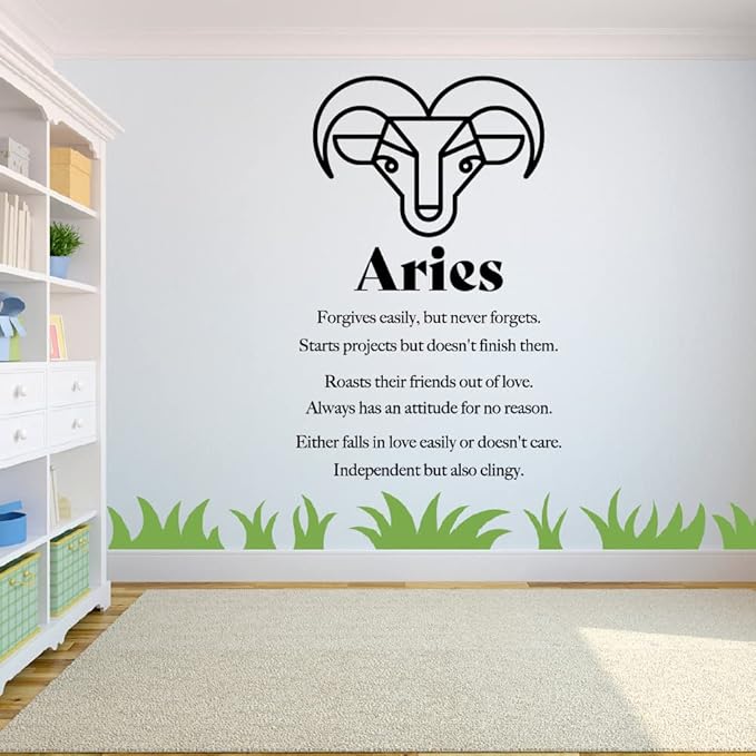 Aries Zodiac Sign Aries Horoscope Forgives Easily Roast Friends Out Of Love Aries Fire Sign Bedroom Wall Decal Quotes Sticker Kids Adults Girls Boys Room Bedroom Wall Decoration Size (30x22 inch) - Aries Sticker for men