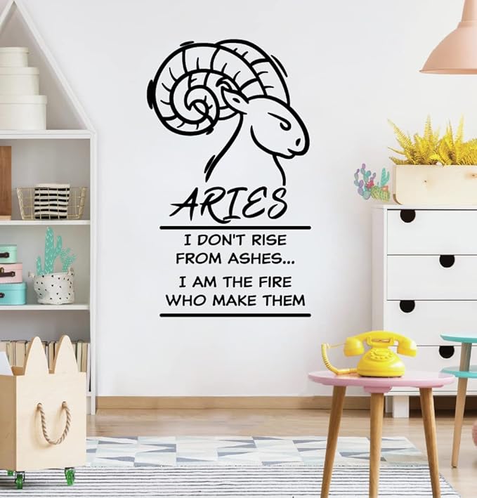 Aries Zodiac Sign Horoscope Aries Arise from Ashes I Am The Fire Who Make Them Aries Horoscope Aries Fire Sign Wall Decal Quotes Sticker Adult Girls Boys Room Bedroom Wall Decoration Size (10x6 inch) - Aries Sticker for men