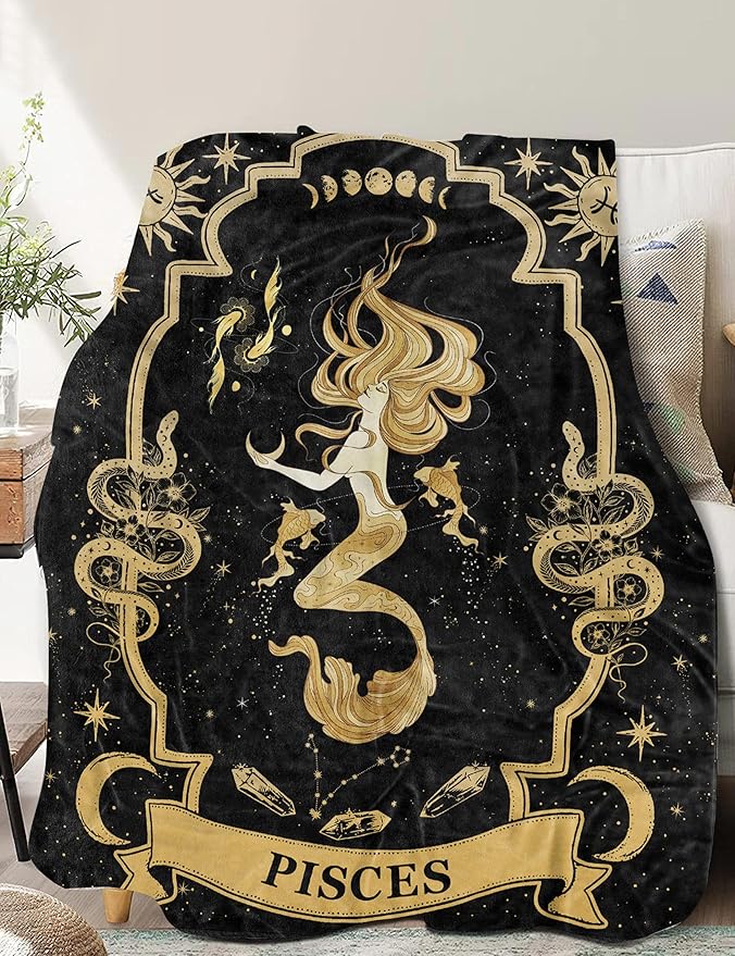 Pisces Zodiac Blanket 60"X50" - Moon Constellation Throw for Women, Astrology Decor, Witchy Birthday Gift, Gothic Soft Blanket - Pisces for men