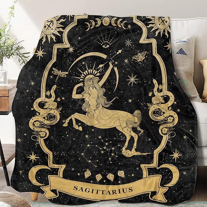 Sagittarius Zodiac Blanket 60"X50" - Moon Constellation Throw for Women, Astrology Decor, Witchy Birthday Gift, Gothic Soft Blanket - Sagittarius Home Decor for men