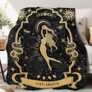 Aquarius Gifts, Aquarius Zodiac Blanket 60"X50", Aquarius Zodiac Gifts for Women Moon Constellation Throw Blanket Astrology Decor Witchy Aquarius Birthday Gifts Gothic Soft Blanket - Aquarius Pillow for men
