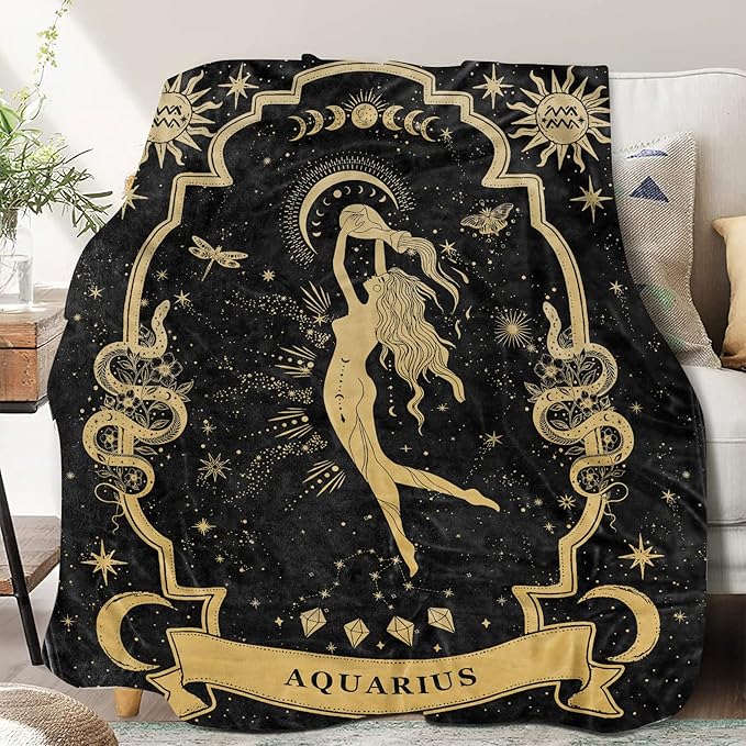 Aquarius Gifts, Aquarius Zodiac Blanket 60"X50", Aquarius Zodiac Gifts for Women Moon Constellation Throw Blanket Astrology Decor Witchy Aquarius Birthday Gifts Gothic Soft Blanket - Aquarius Pillow for men