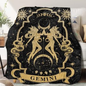 Gemini Zodiac Moon Constellation Throw Blanket, 60"X50", Soft Blanket for Women, Astrology Decor, Witchy Birthday Gifts, Gothic Style - Gemini Blanket for men