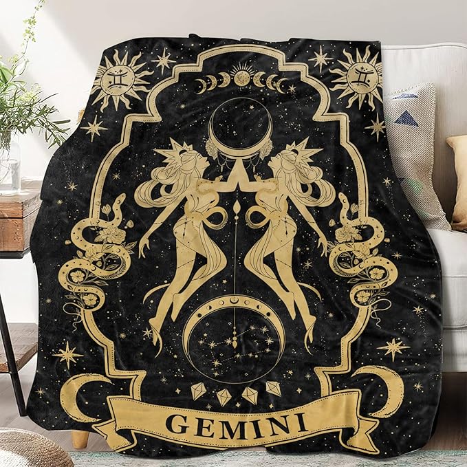 Gemini Zodiac Moon Constellation Throw Blanket, 60"X50", Soft Blanket for Women, Astrology Decor, Witchy Birthday Gifts, Gothic Style - Gemini Blanket for men