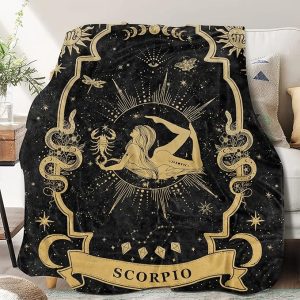 Scorpio Zodiac Moon Constellation Throw Blanket, 60"X50", Witchy Scorpio Birthday Gifts, Gothic Soft Blanket - Scorpio Products for men