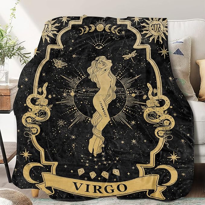 Virgo Gifts, Virgo Zodiac Blanket 60"X50", Virgo Zodiac Gifts for Women Moon Constellation Throw Blanket Astrology Decor Witchy Virgo Birthday Gifts Gothic Soft Blanket - Virgo Blanket for men