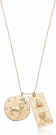 Zodiac Double Medallion 18k Gold Plated Necklace for Women. Fashion Jewelry and Accessory - Aries Necklace for men