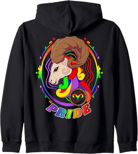 Gay Zodiac LGBTQ Zodiac Sign Aries Rainbow Pride Zip Hoodie - Aries Hoodie for men