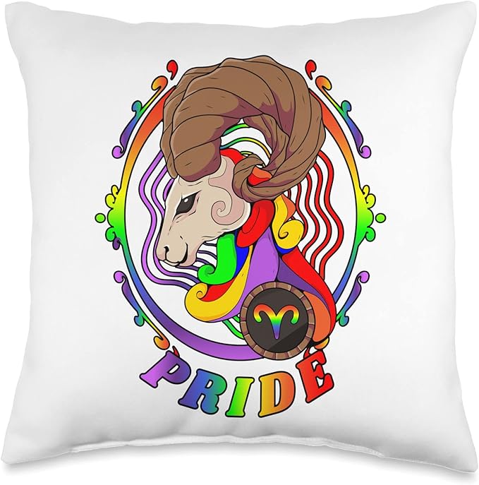 Gay Zodiac LGBTQ Zodiac Sign Aries Rainbow Pride Throw Pillow - Aries Pillow for men