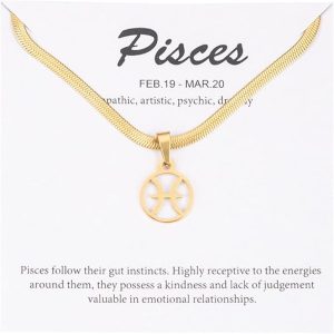 Women's Zodiac Sign Choker Necklace Spiritual Horoscope Jewelry Birthday Gift Gold Plated Stainless Steel Snake Chain - Pisces for men