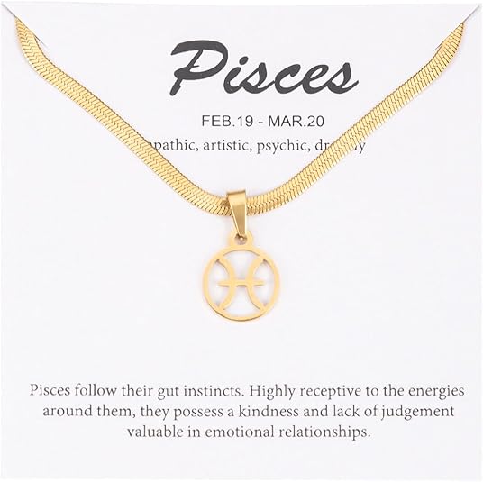 Women's Zodiac Sign Choker Necklace Spiritual Horoscope Jewelry Birthday Gift Gold Plated Stainless Steel Snake Chain - Pisces for men