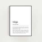 Black & White Poster Prints Unframed 4 (Virgo Star Sign Zodiac Definition Print Black and White Dictionary Style Poster Minimalist Wall Art Home, 297 x 420 mm / 11.7 x 16.5 inches) - Virgo Poster for men