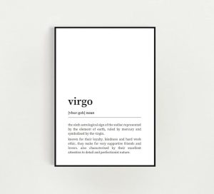 Black & White Poster Prints Unframed 4 (Virgo Star Sign Zodiac Definition Print Black and White Dictionary Style Poster Minimalist Wall Art Home, 297 x 420 mm / 11.7 x 16.5 inches) - Virgo Poster for men