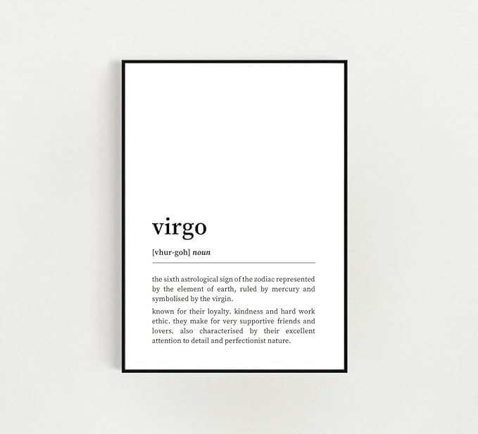 Black & White Poster Prints Unframed 4 (Virgo Star Sign Zodiac Definition Print Black and White Dictionary Style Poster Minimalist Wall Art Home, 297 x 420 mm / 11.7 x 16.5 inches) - Virgo Poster for men