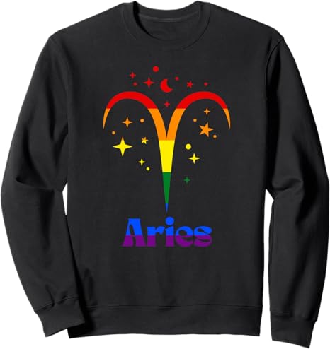 Aries Zodiac Sign LGBTQ LGBT Gay Pride Rainbow Astrology Sweatshirt - Aries Sweatshirt for men