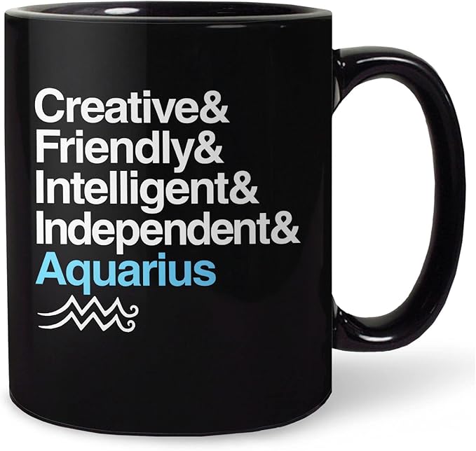 BootsTees Zodiac Mugs, Star Sign Coffee Mug with Zodiac Horoscope Traits, Astrology Gift, 11oz Black (Aquarius) - Aquarius Mug for men